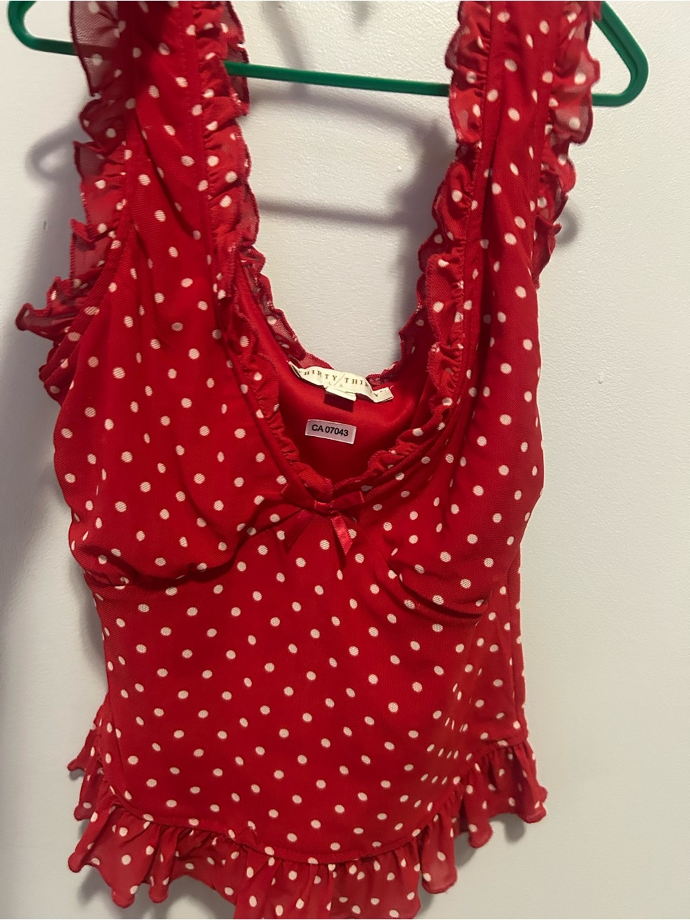 Red Polka Dot Ruffle Tank Top - Women